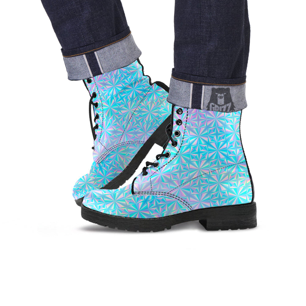 Holographic Paper Texture Print Leather Boots-grizzshop