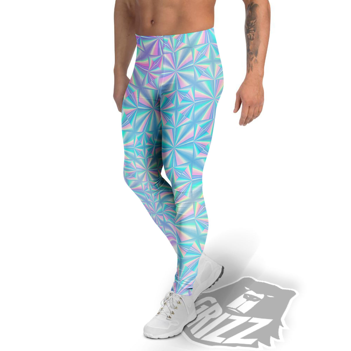 Holographic Paper Texture Print Men's Leggings-grizzshop