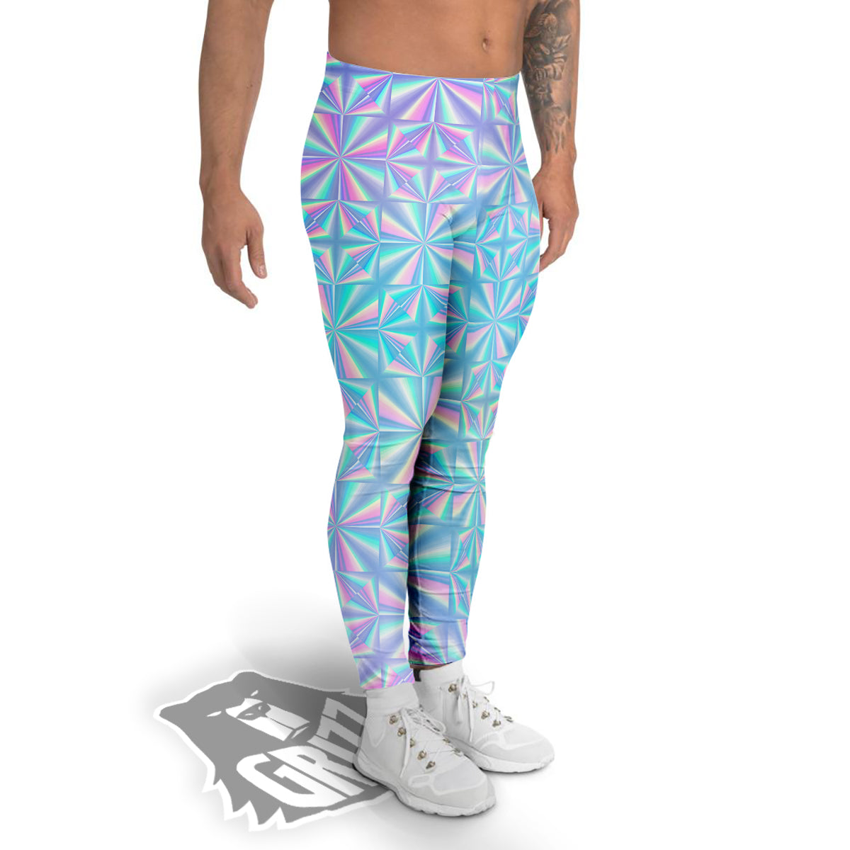 Holographic Paper Texture Print Men's Leggings-grizzshop