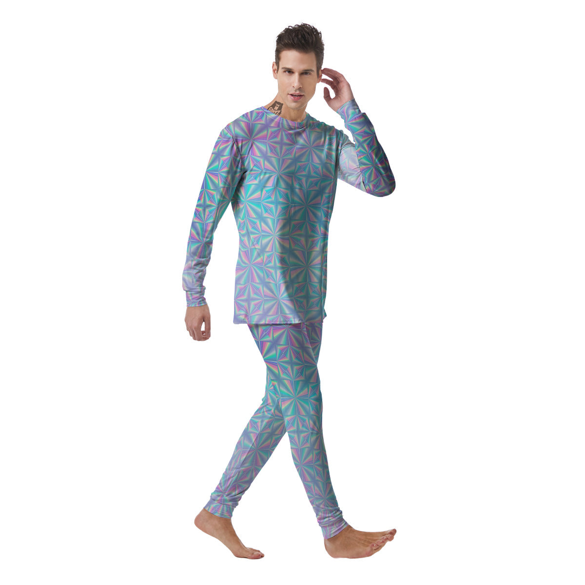 Holographic Paper Texture Print Men's Pajamas-grizzshop