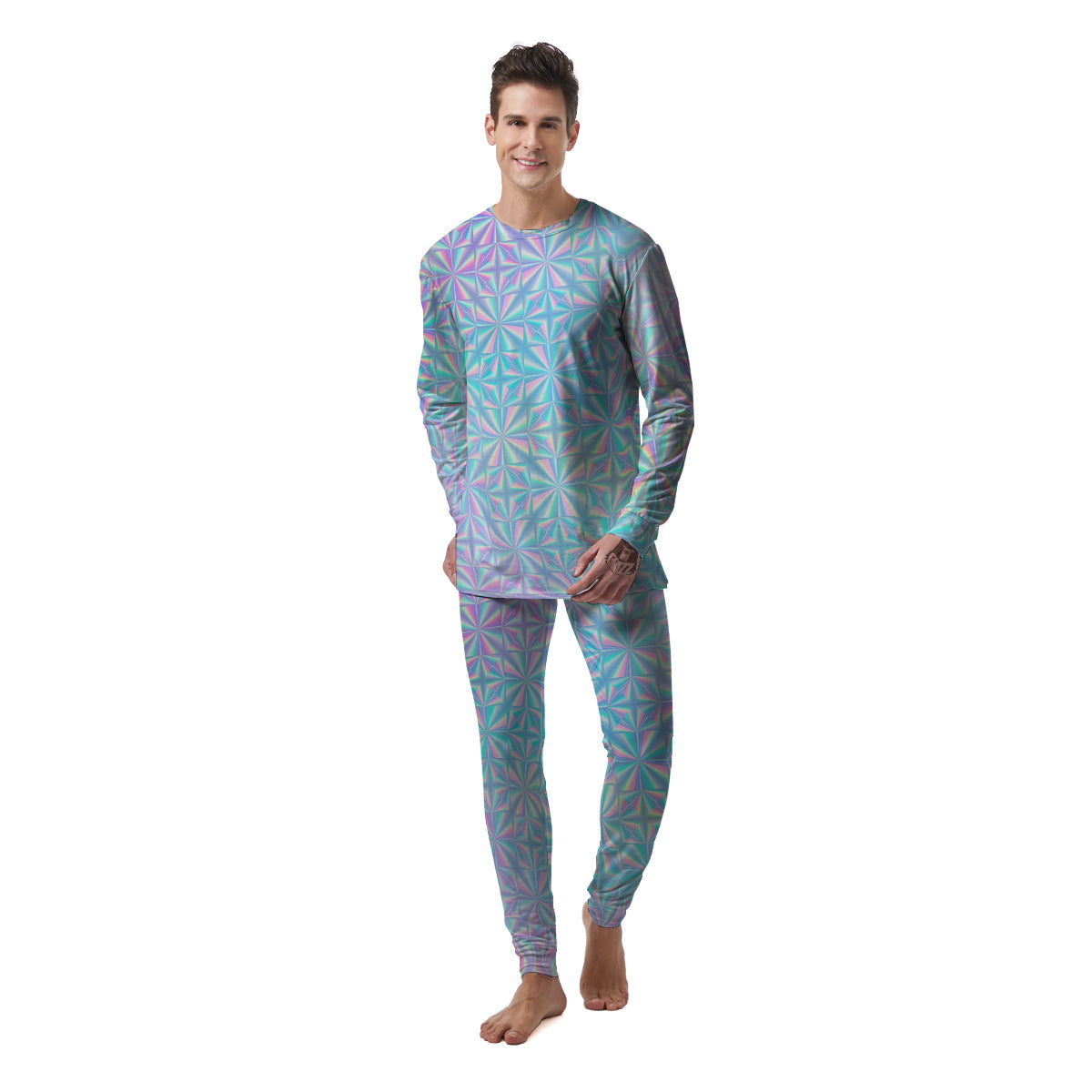 Holographic Paper Texture Print Men's Pajamas-grizzshop