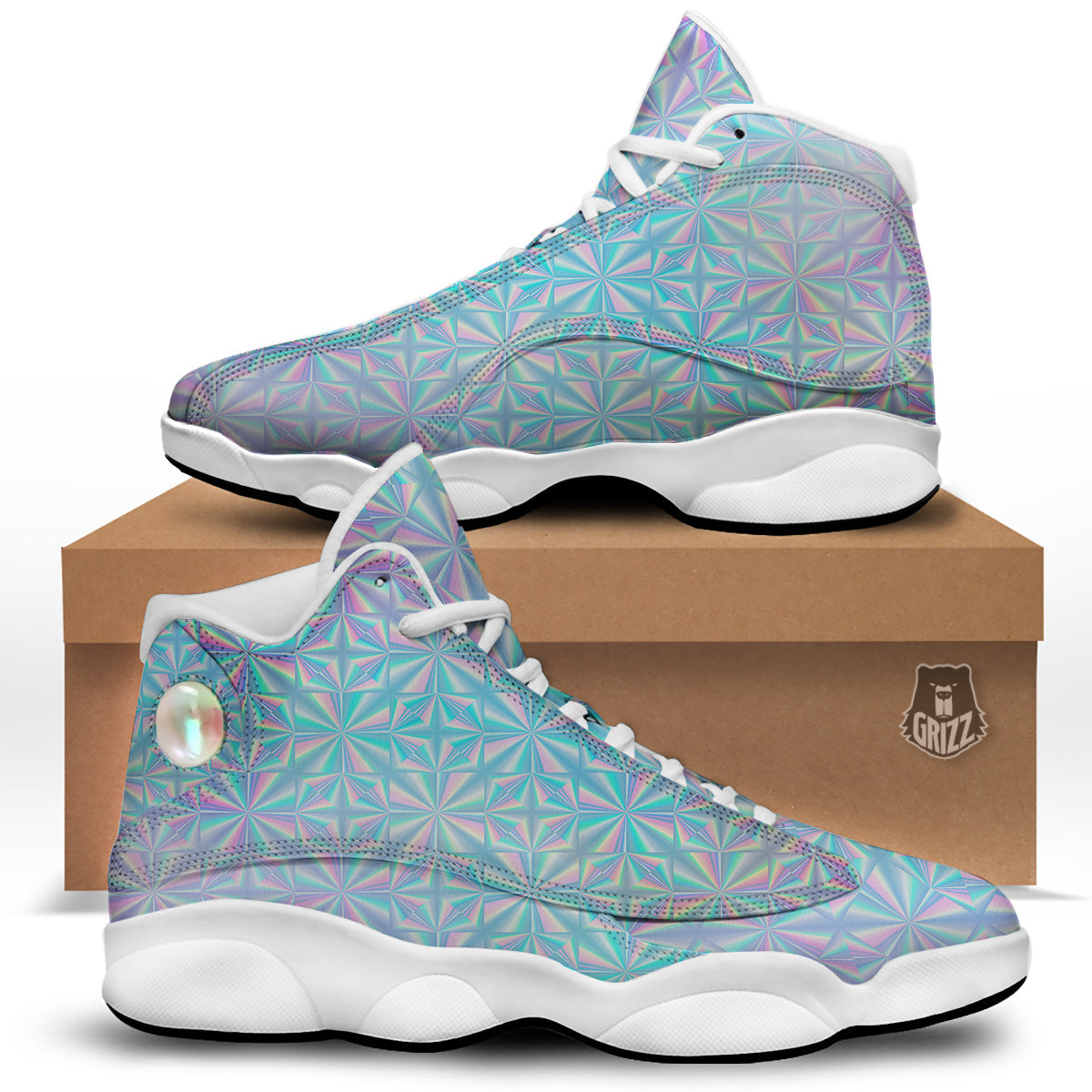 Holographic Paper Texture Print White Basketball Shoes-grizzshop