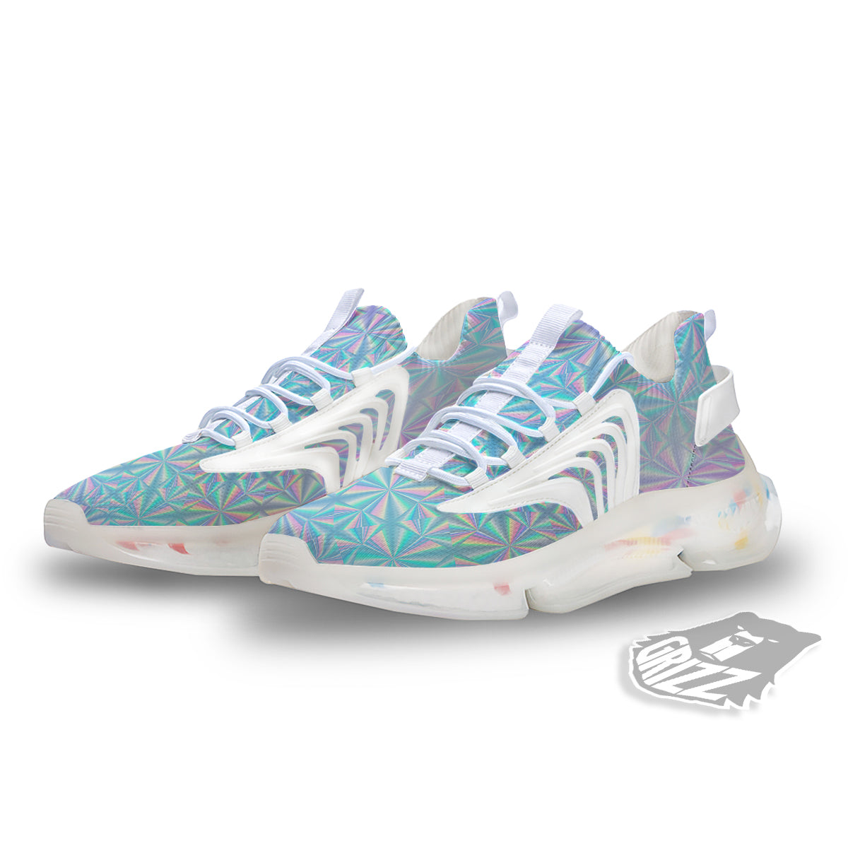 Holographic Paper Texture Print White Gym Shoes-grizzshop