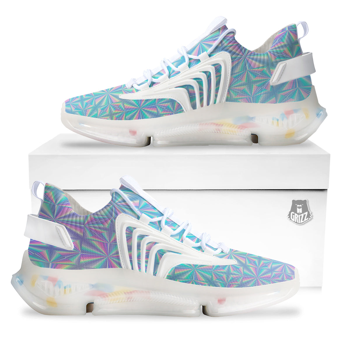 Holographic Paper Texture Print White Gym Shoes-grizzshop