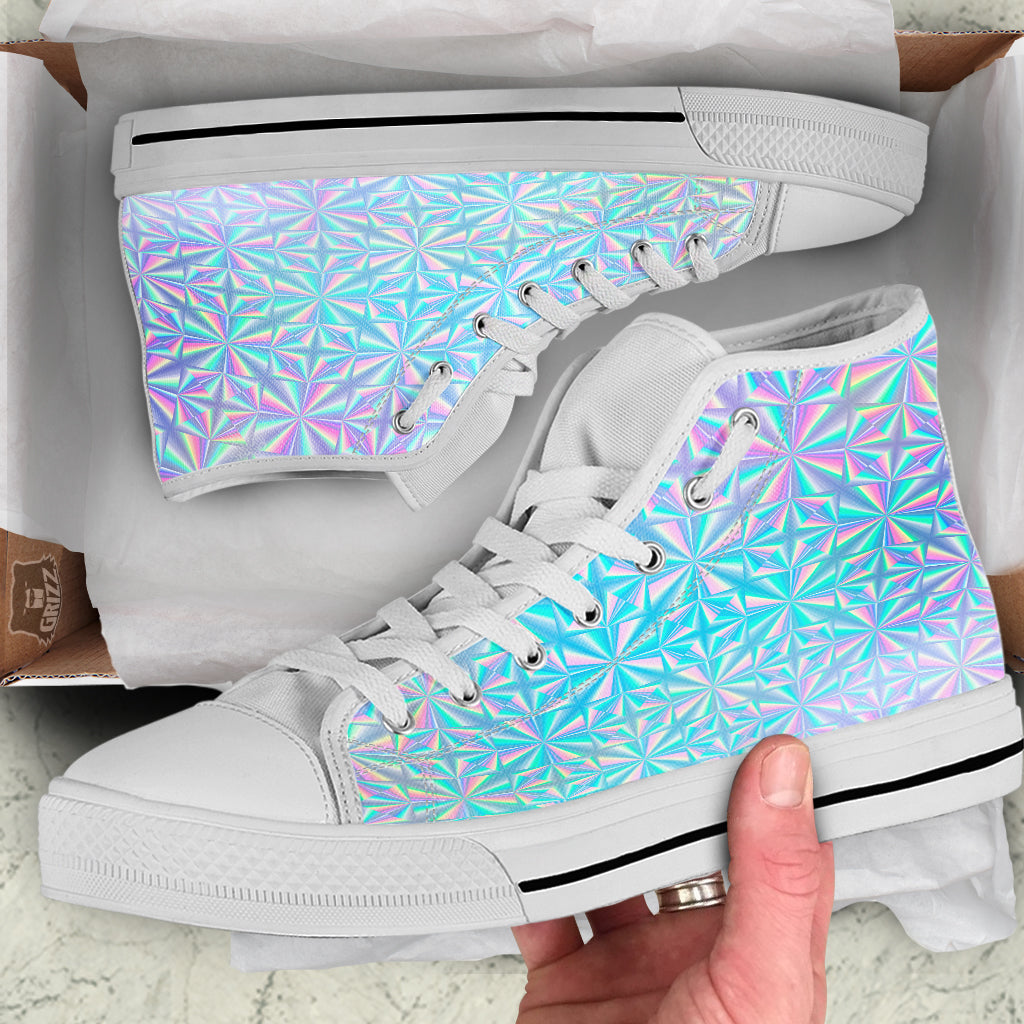 Holographic Paper Texture Print White High Top Shoes-grizzshop