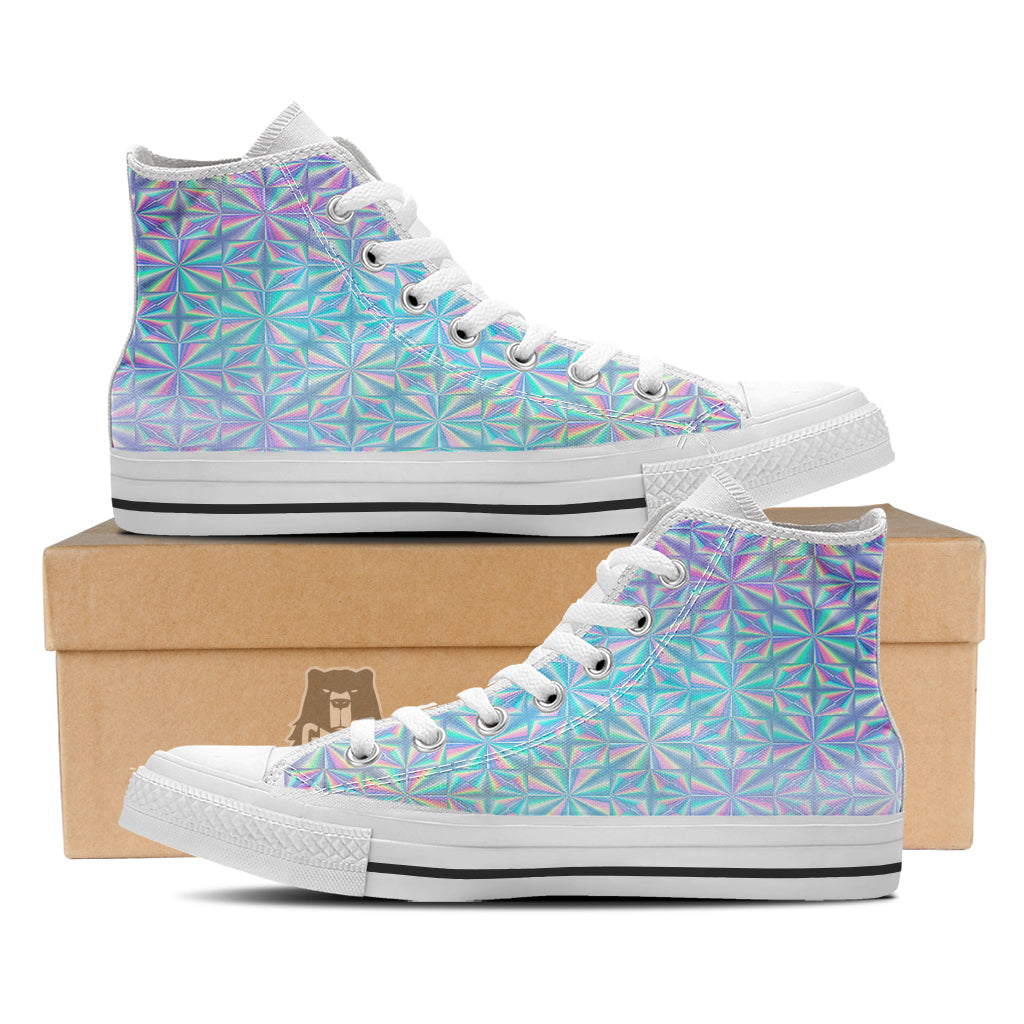 Holographic Paper Texture Print White High Top Shoes-grizzshop