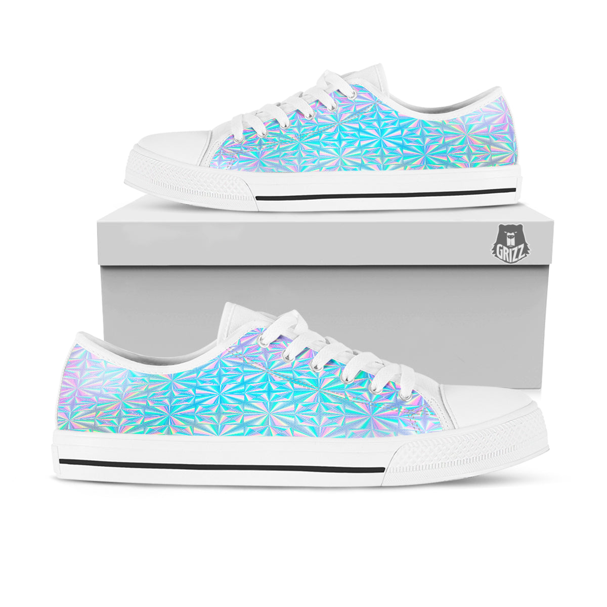 Holographic Paper Texture Print White Low Top Shoes-grizzshop