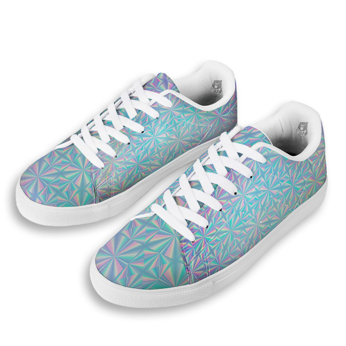 Holographic Paper Texture Print White Low Top Sneakers-grizzshop