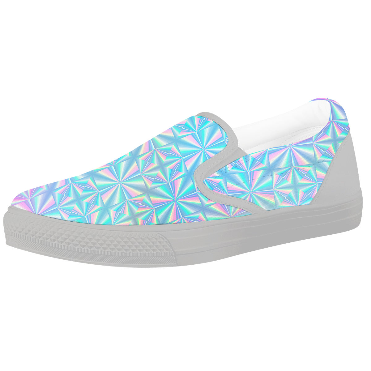 Holographic Paper Texture Print White Slip On Shoes-grizzshop