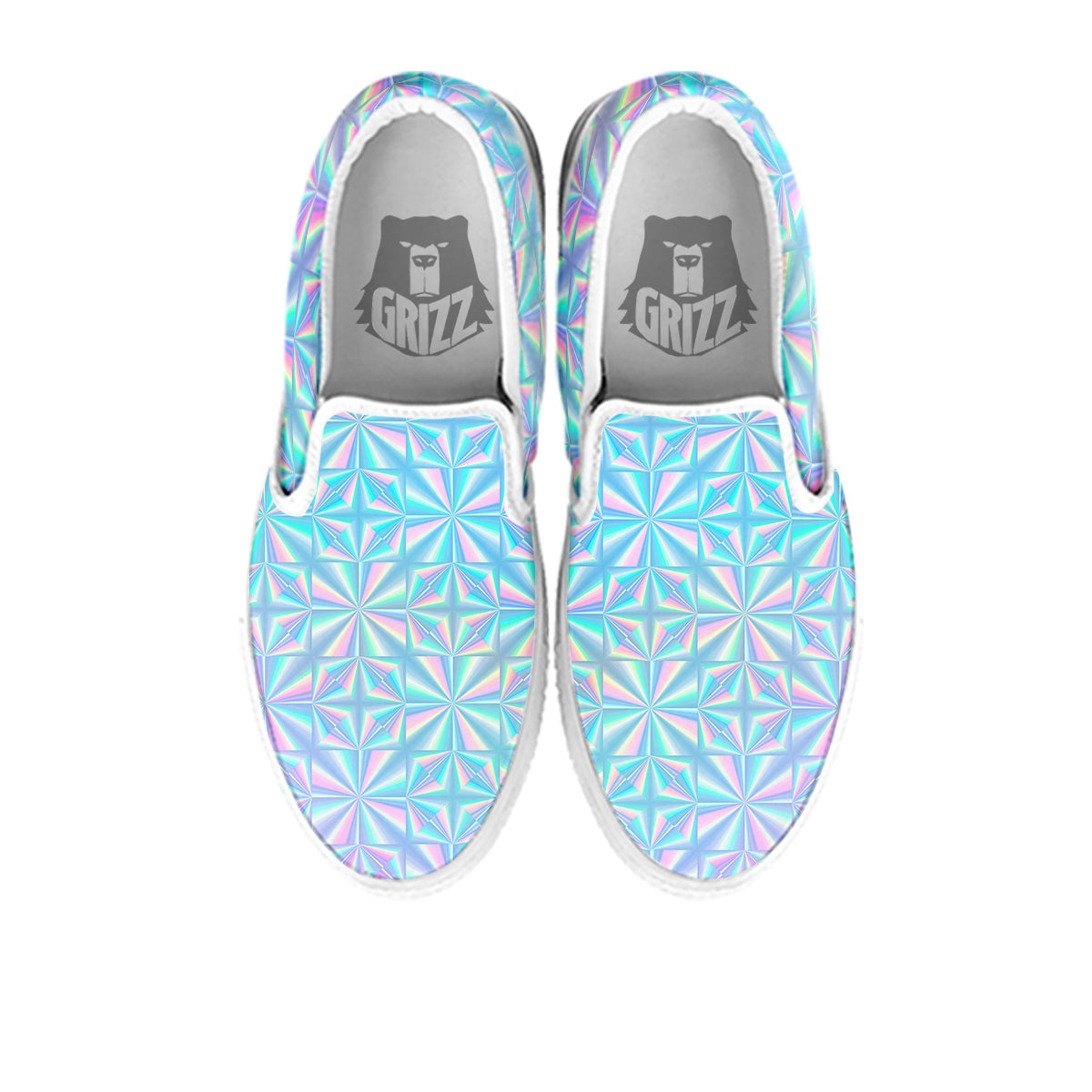 Holographic Paper Texture Print White Slip On Shoes-grizzshop