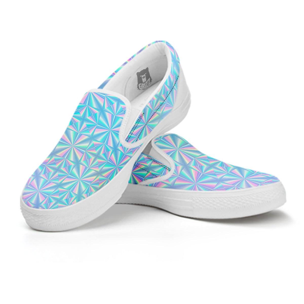 Holographic Paper Texture Print White Slip On Shoes-grizzshop