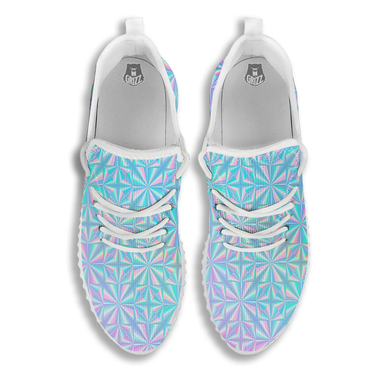 Holographic Paper Texture Print White Walking Shoes-grizzshop