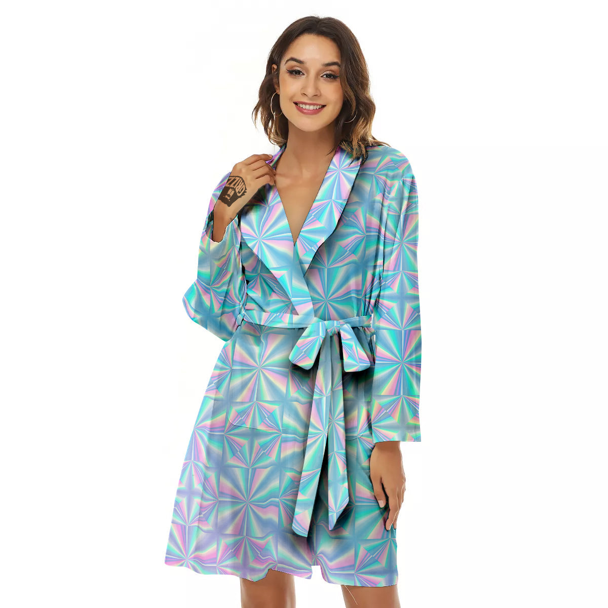 Holographic Paper Texture Print Women's Robe-grizzshop