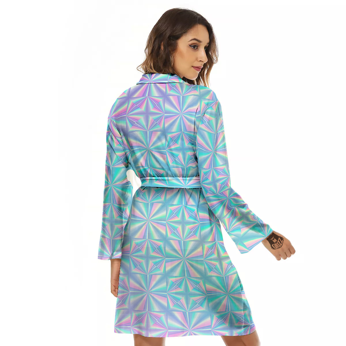 Holographic Paper Texture Print Women's Robe-grizzshop