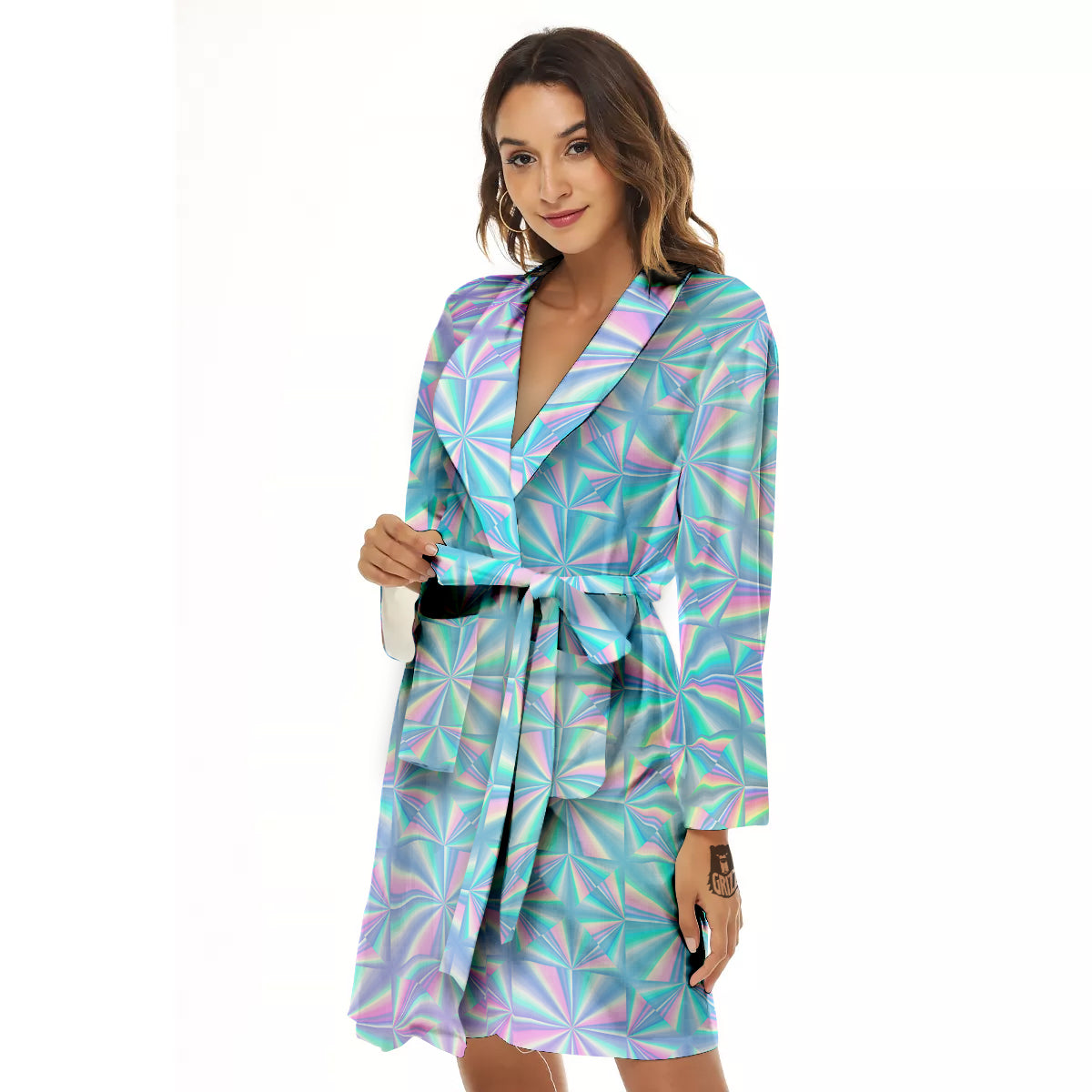 Holographic Paper Texture Print Women's Robe-grizzshop