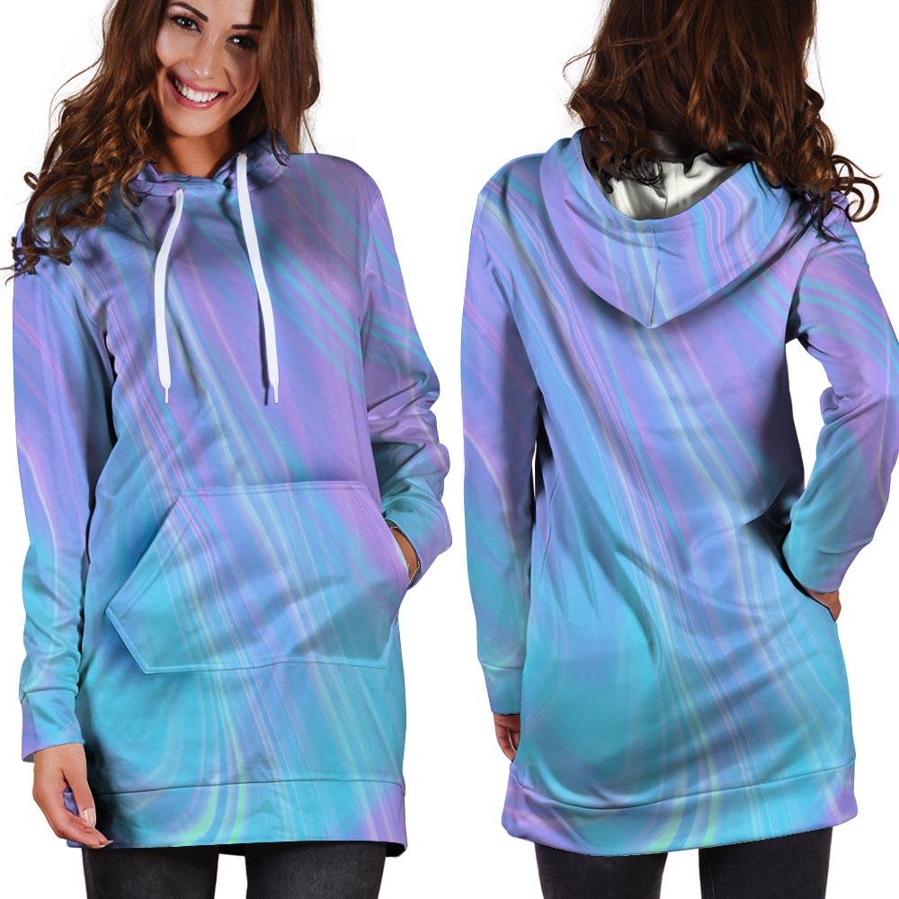 Holographic Print Hoodie Dress-grizzshop