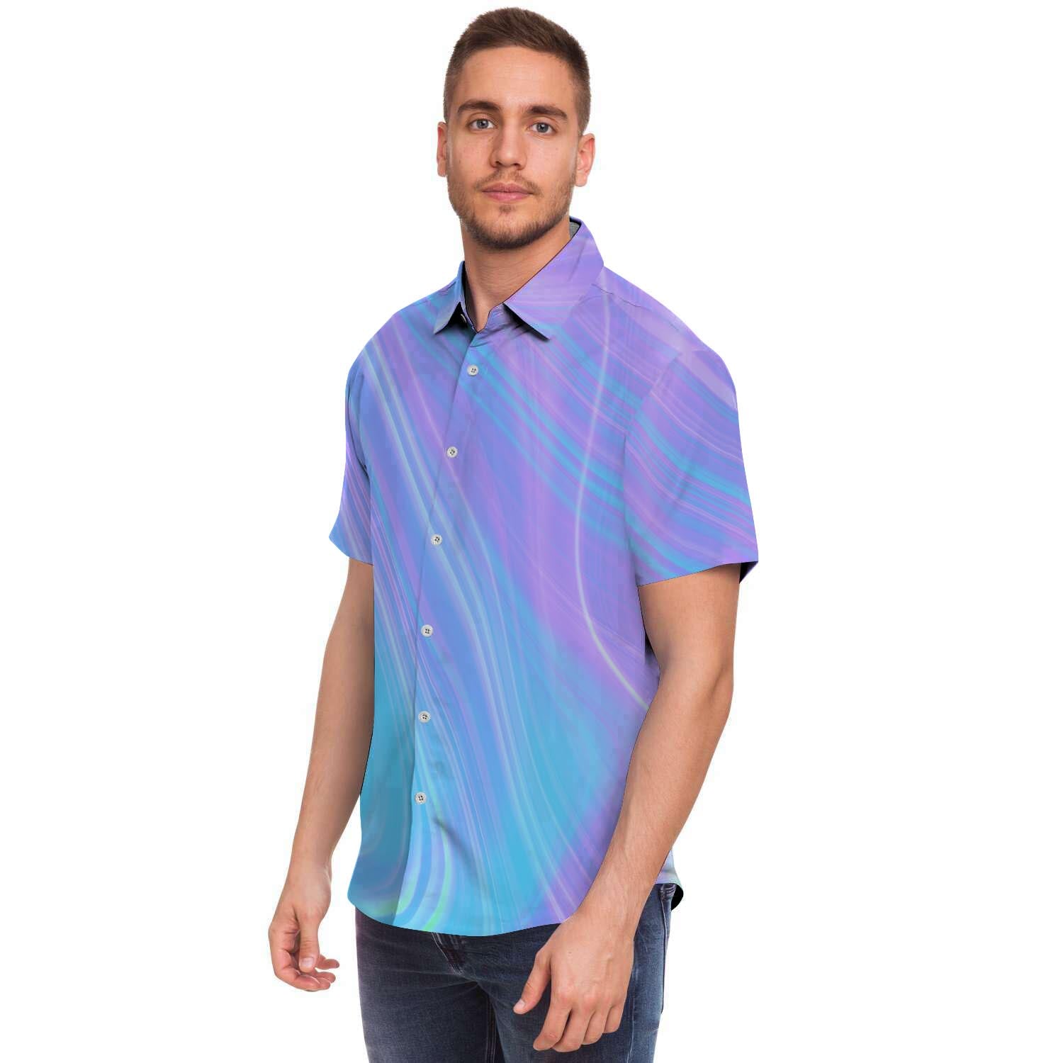 Holographic Print Men's Short Sleeve Shirt-grizzshop