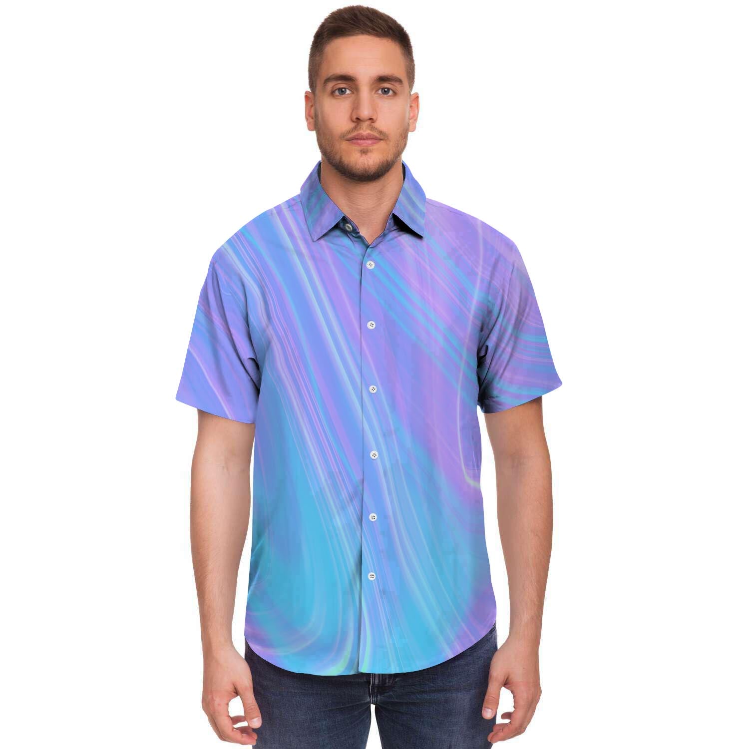 Holographic Print Men's Short Sleeve Shirt-grizzshop