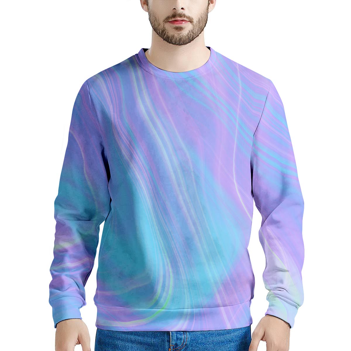 Holographic Print Men's Sweatshirt-grizzshop