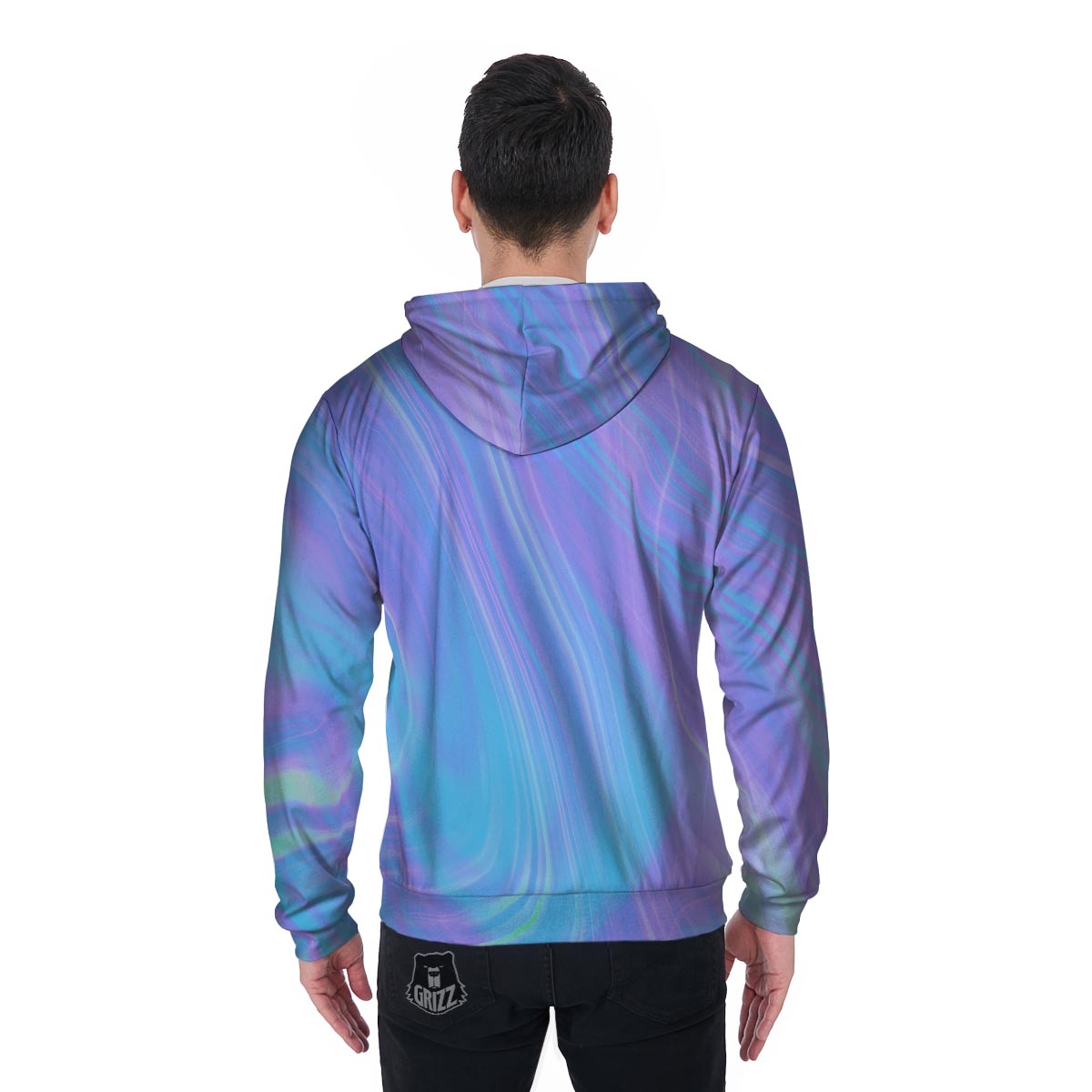 Holographic Print Men's Zip Up Hoodie-grizzshop