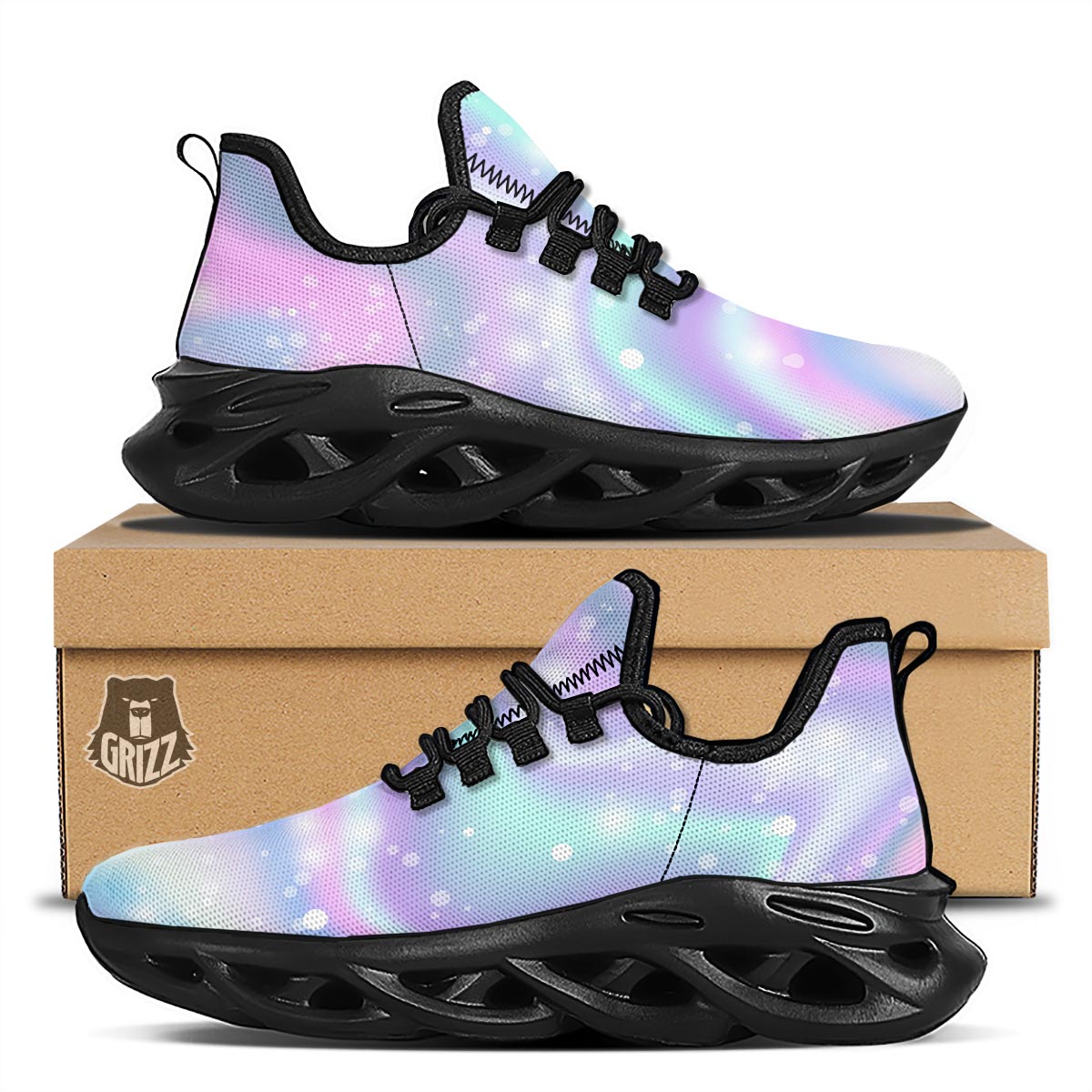 Holographic Psychedelic Black Running Shoes-grizzshop