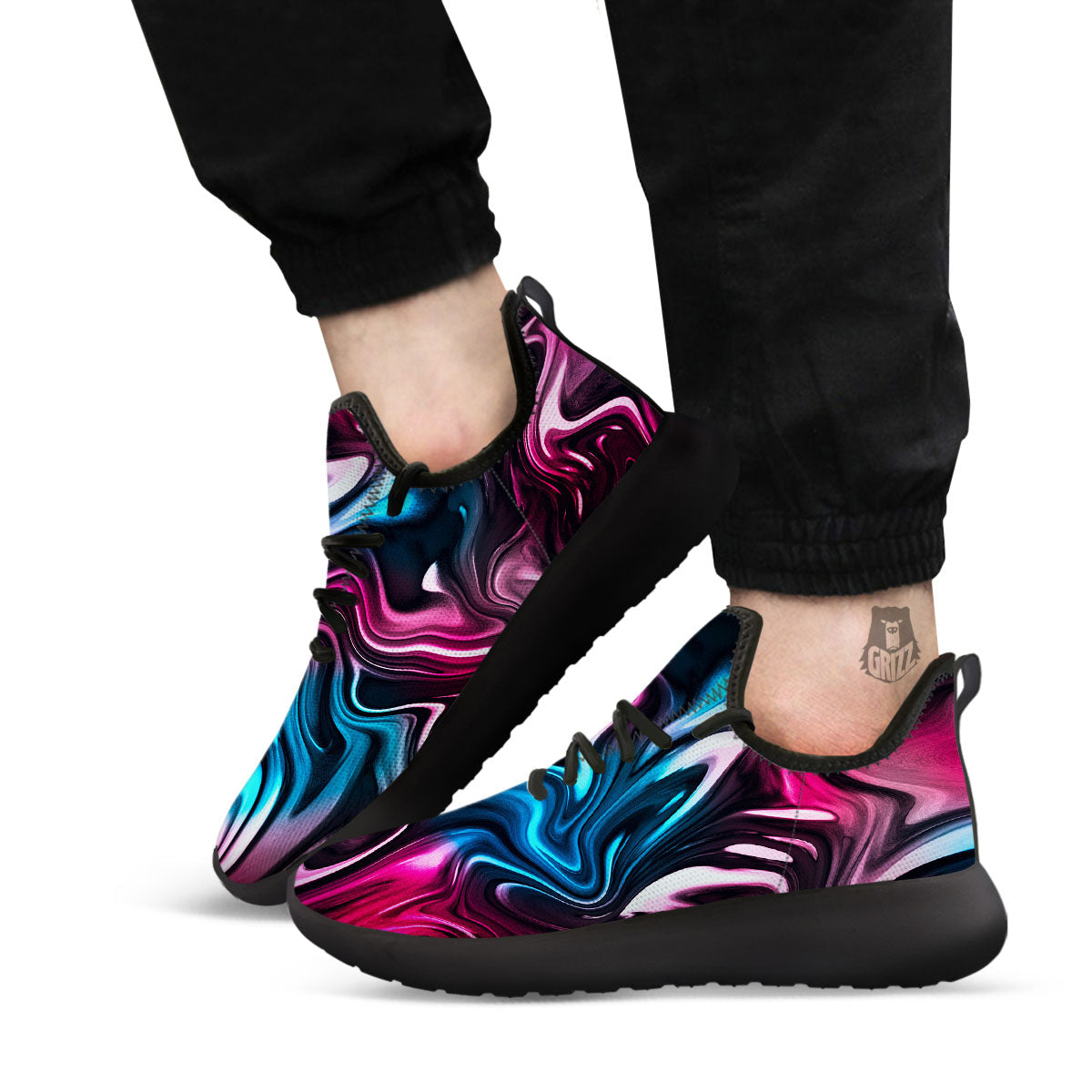 Holographic Psychedelic Print Pattern Black Athletic Shoes-grizzshop