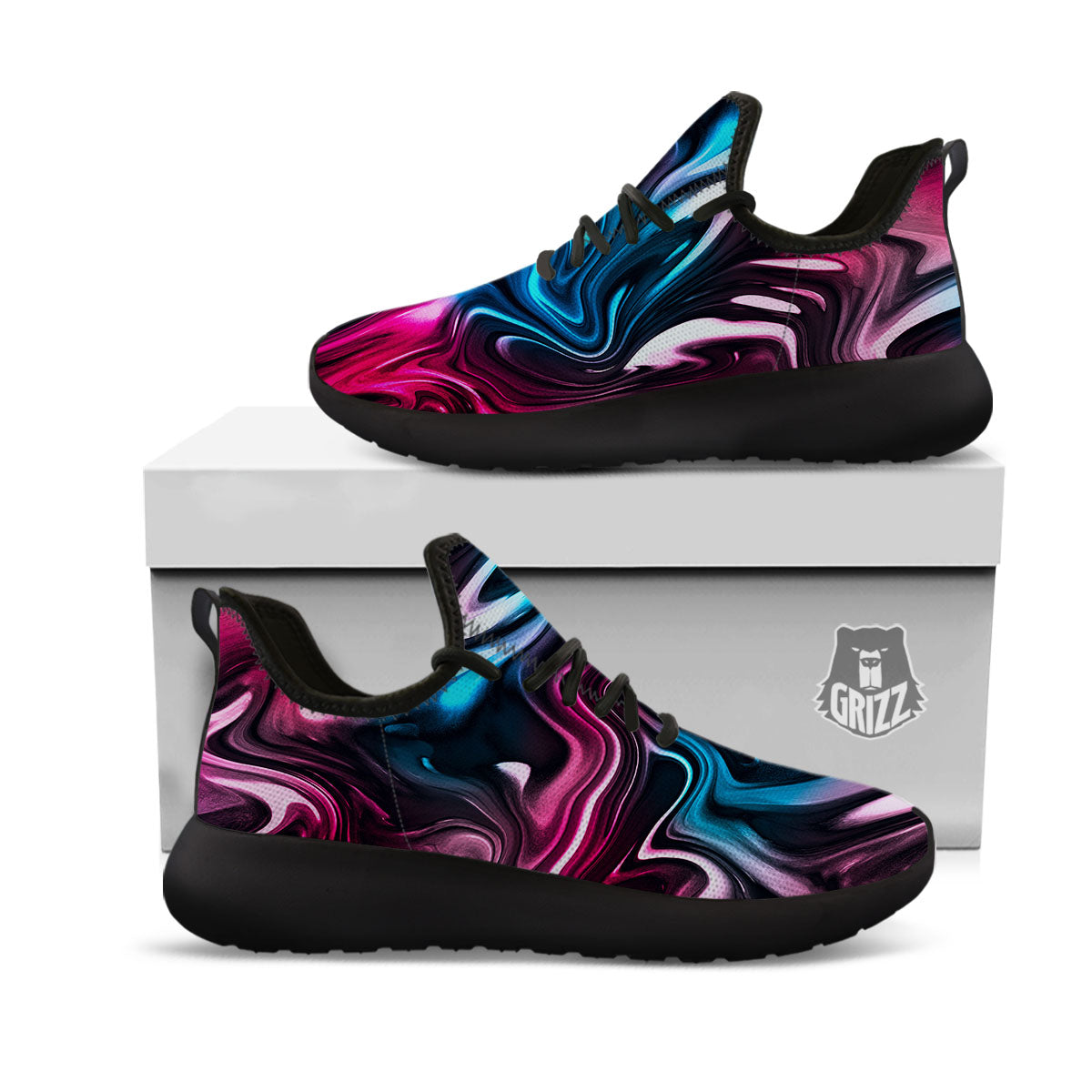 Holographic Psychedelic Print Pattern Black Athletic Shoes-grizzshop