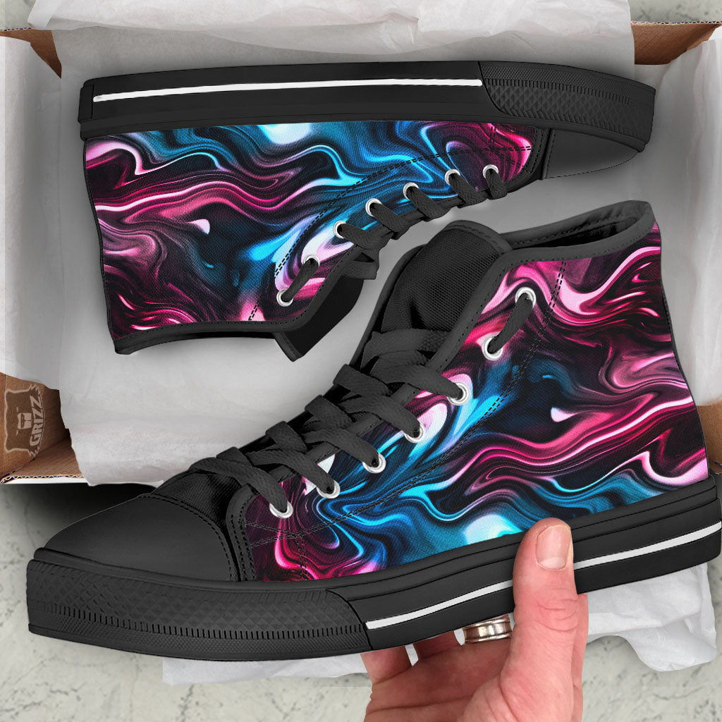 Holographic Psychedelic Print Pattern Black High Top Shoes-grizzshop