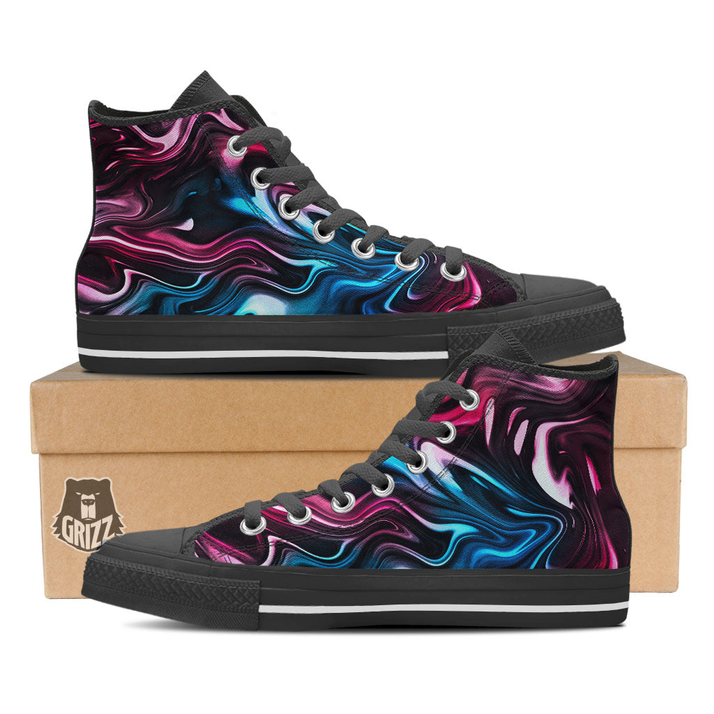 Holographic Psychedelic Print Pattern Black High Top Shoes-grizzshop