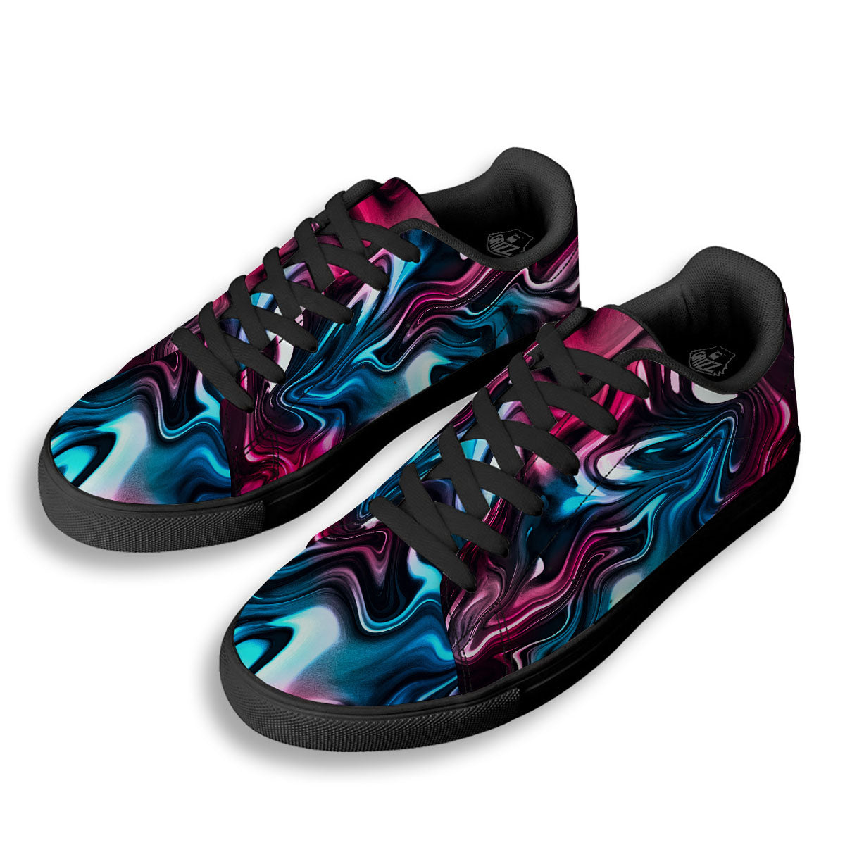 Holographic Psychedelic Print Pattern Black Low Top Sneakers-grizzshop