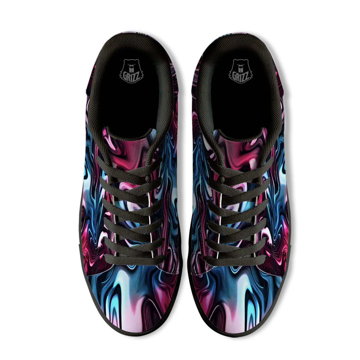 Holographic Psychedelic Print Pattern Black Low Top Sneakers-grizzshop