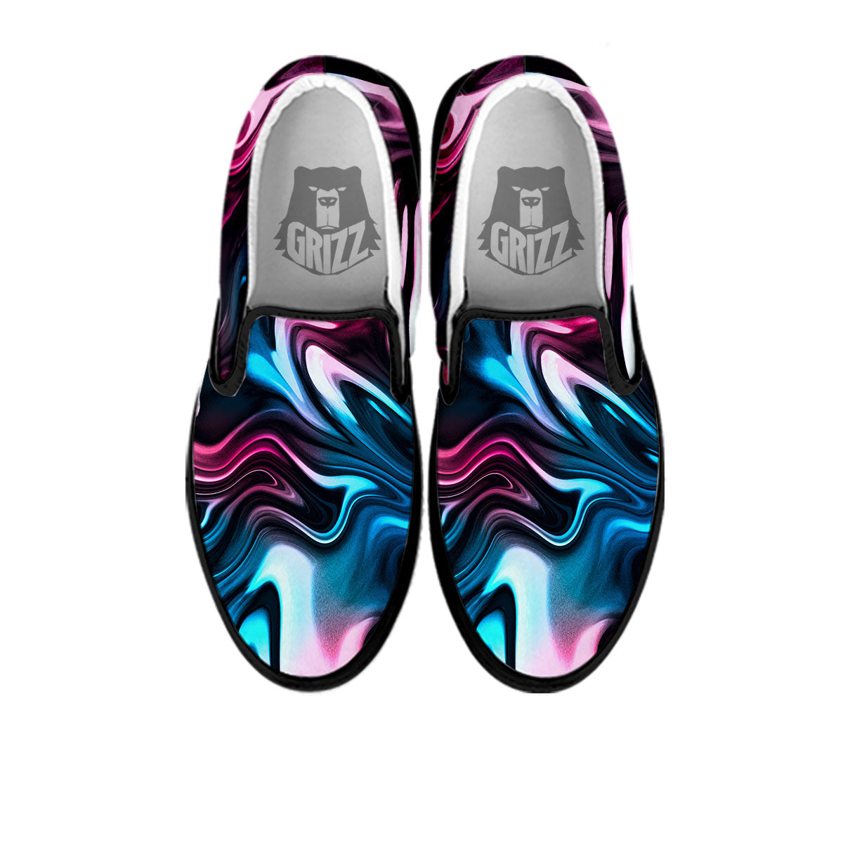 Holographic Psychedelic Print Pattern Black Slip On Shoes-grizzshop