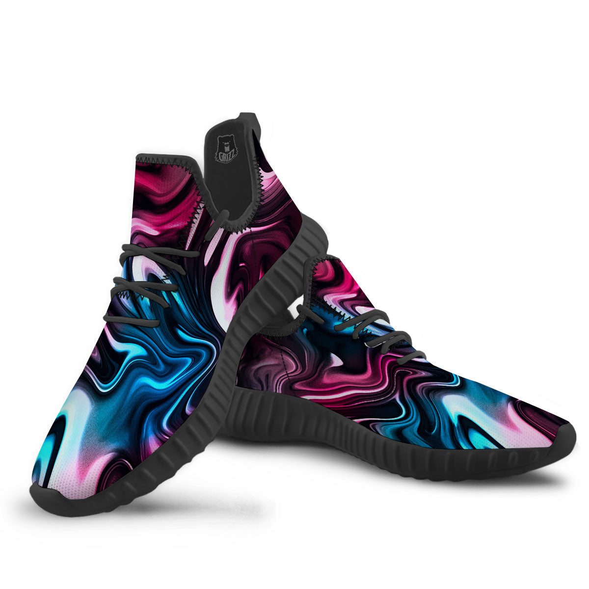 Holographic Psychedelic Print Pattern Black Walking Shoes-grizzshop