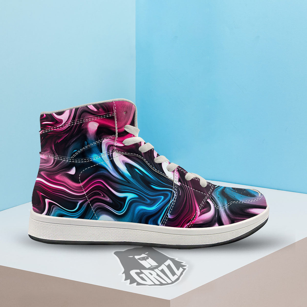 Holographic Psychedelic Print Pattern High Top Sneakers-grizzshop