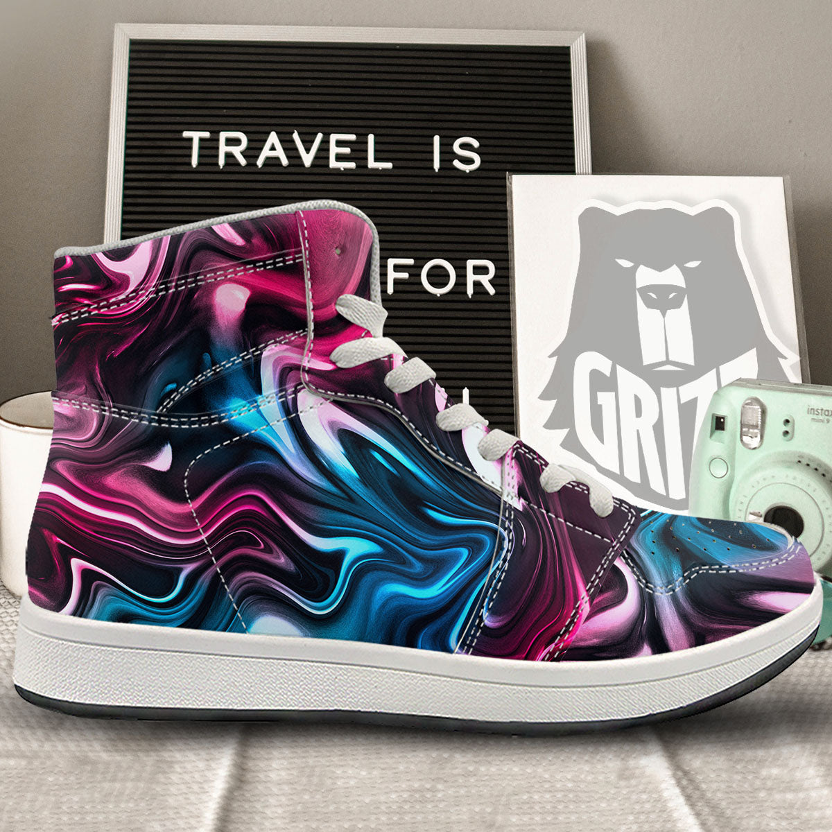 Holographic Psychedelic Print Pattern High Top Sneakers-grizzshop