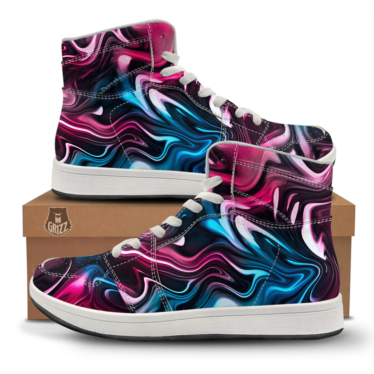 Holographic Psychedelic Print Pattern High Top Sneakers-grizzshop