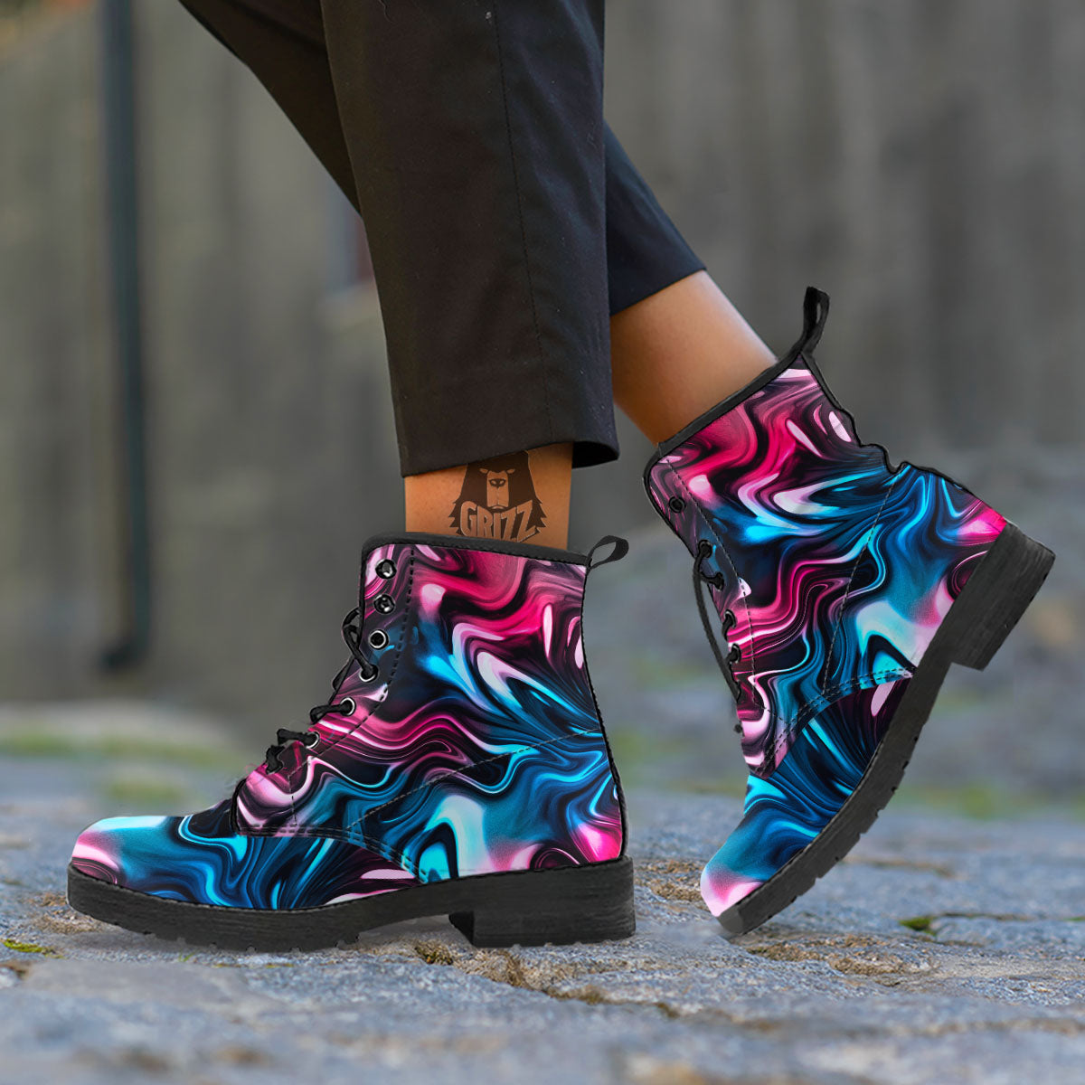 Holographic Psychedelic Print Pattern Leather Boots-grizzshop