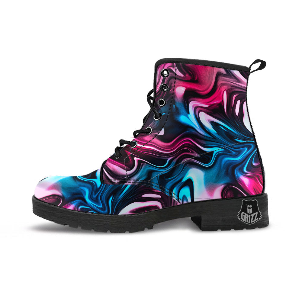 Holographic Psychedelic Print Pattern Leather Boots-grizzshop