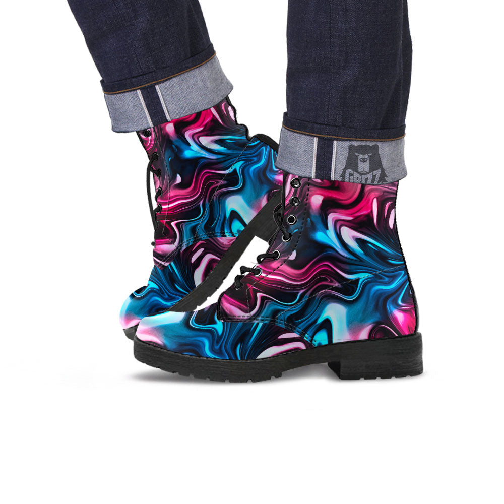 Holographic Psychedelic Print Pattern Leather Boots-grizzshop