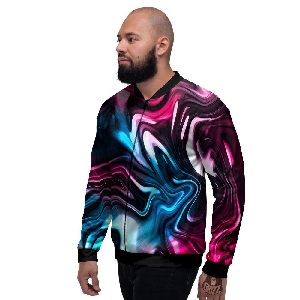 Holographic Psychedelic Print Pattern Men's Bomber Jacket-grizzshop