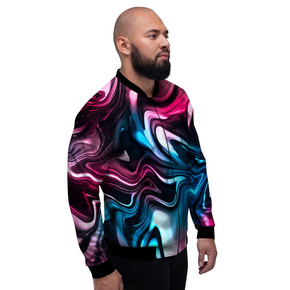 Holographic Psychedelic Print Pattern Men's Bomber Jacket-grizzshop