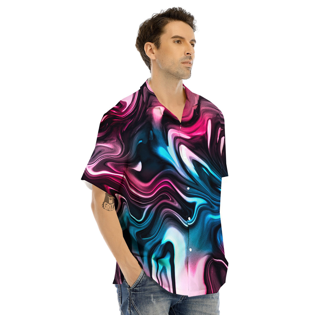 Holographic Psychedelic Print Pattern Men's Hawaiian Shirt-grizzshop