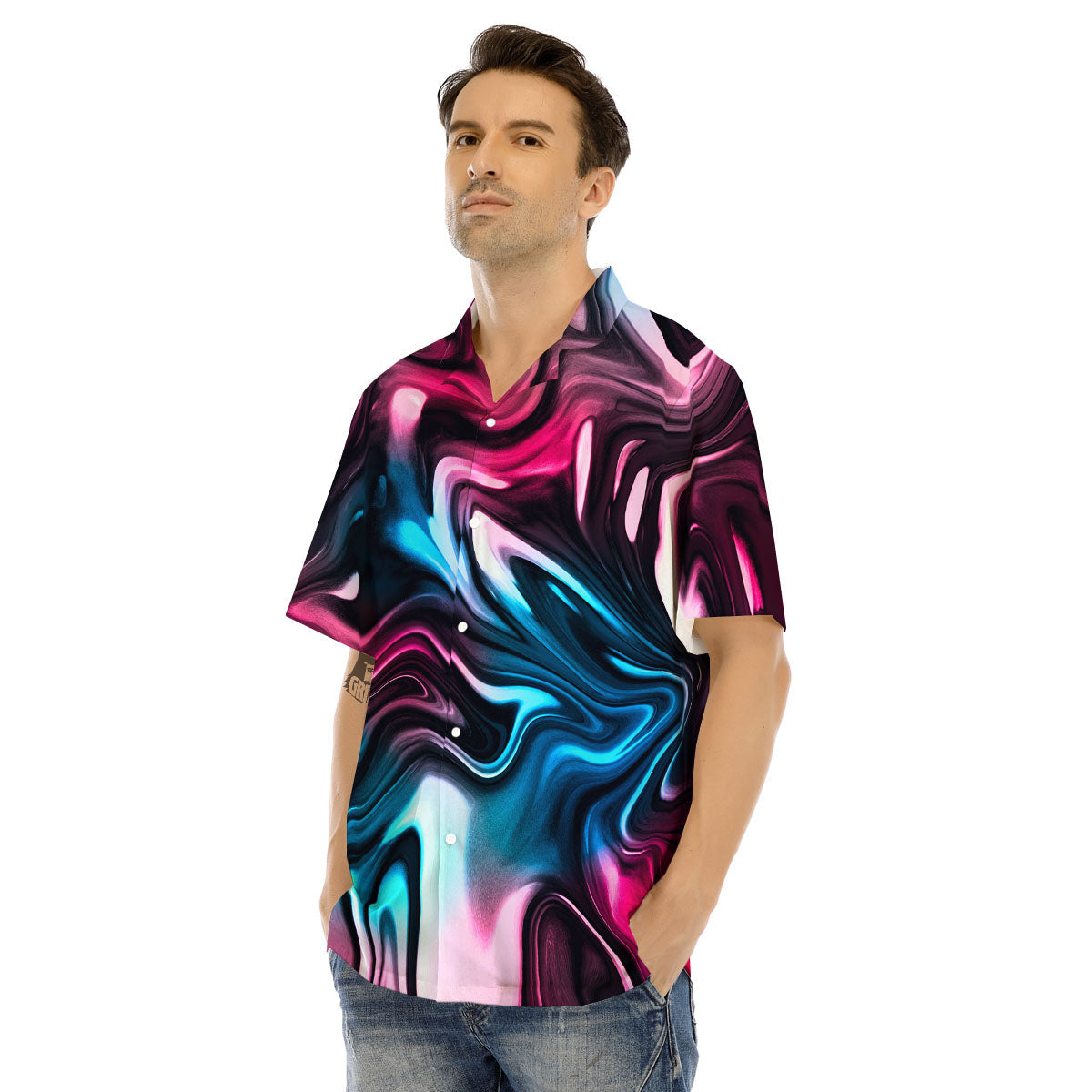 Holographic Psychedelic Print Pattern Men's Hawaiian Shirt-grizzshop