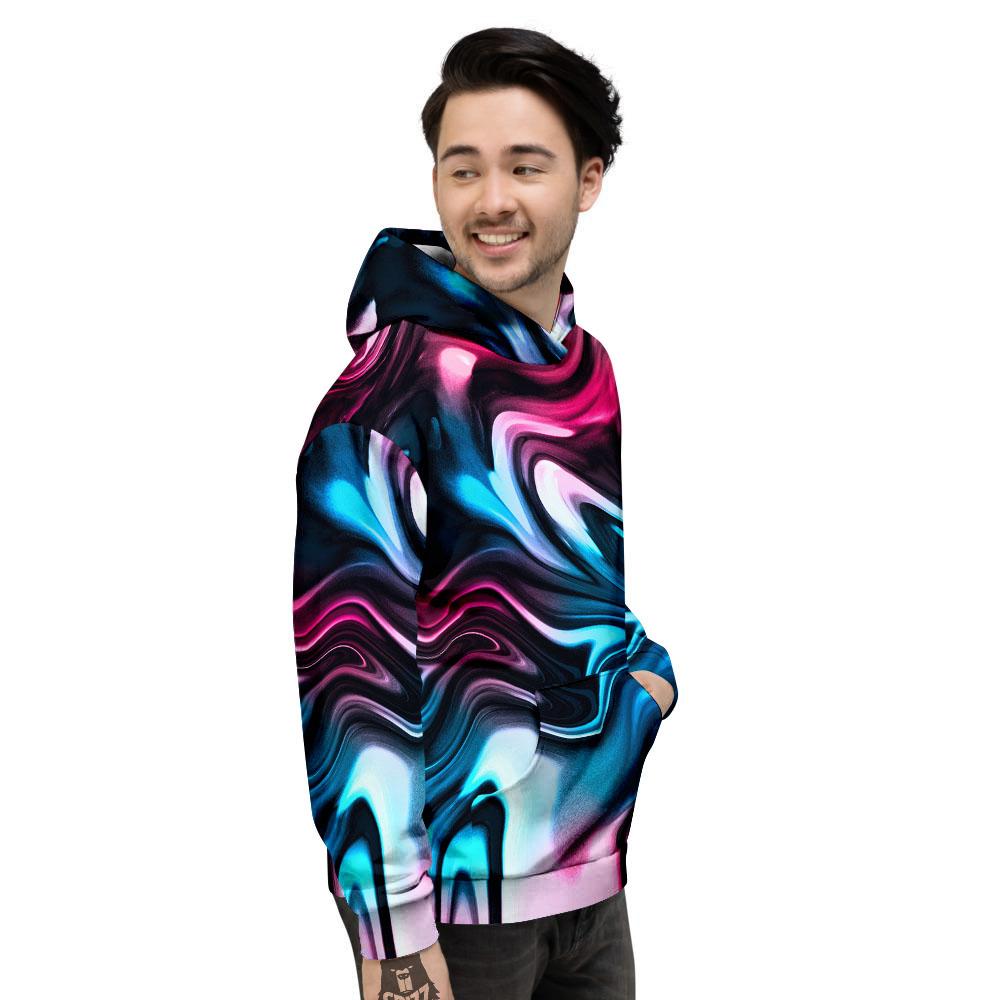 Holographic Psychedelic Print Pattern Men's Hoodie-grizzshop