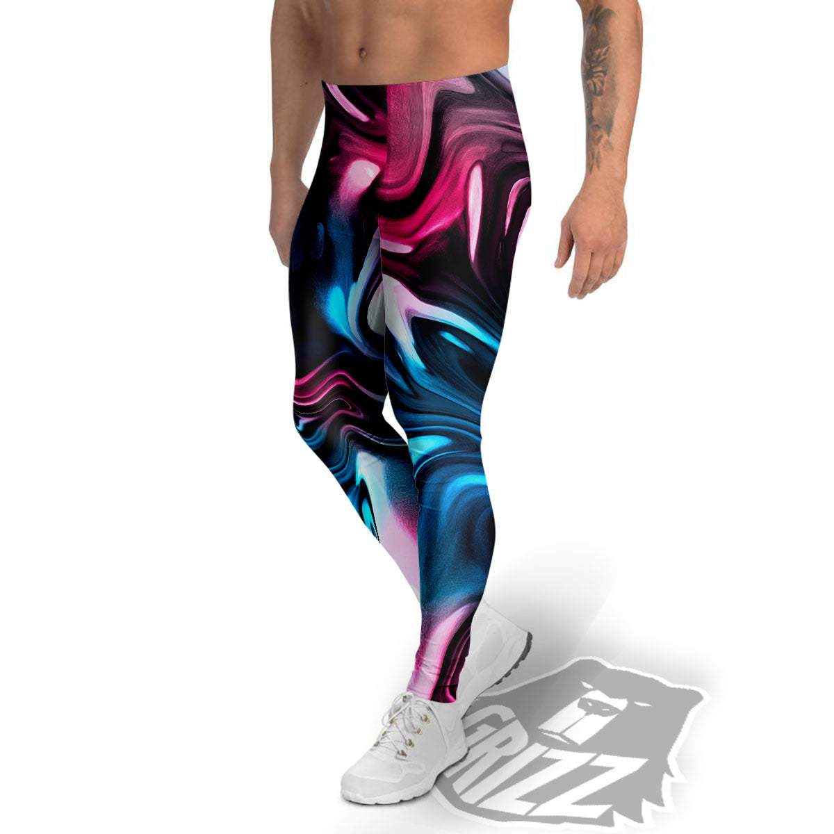Holographic Psychedelic Print Pattern Men's Leggings-grizzshop