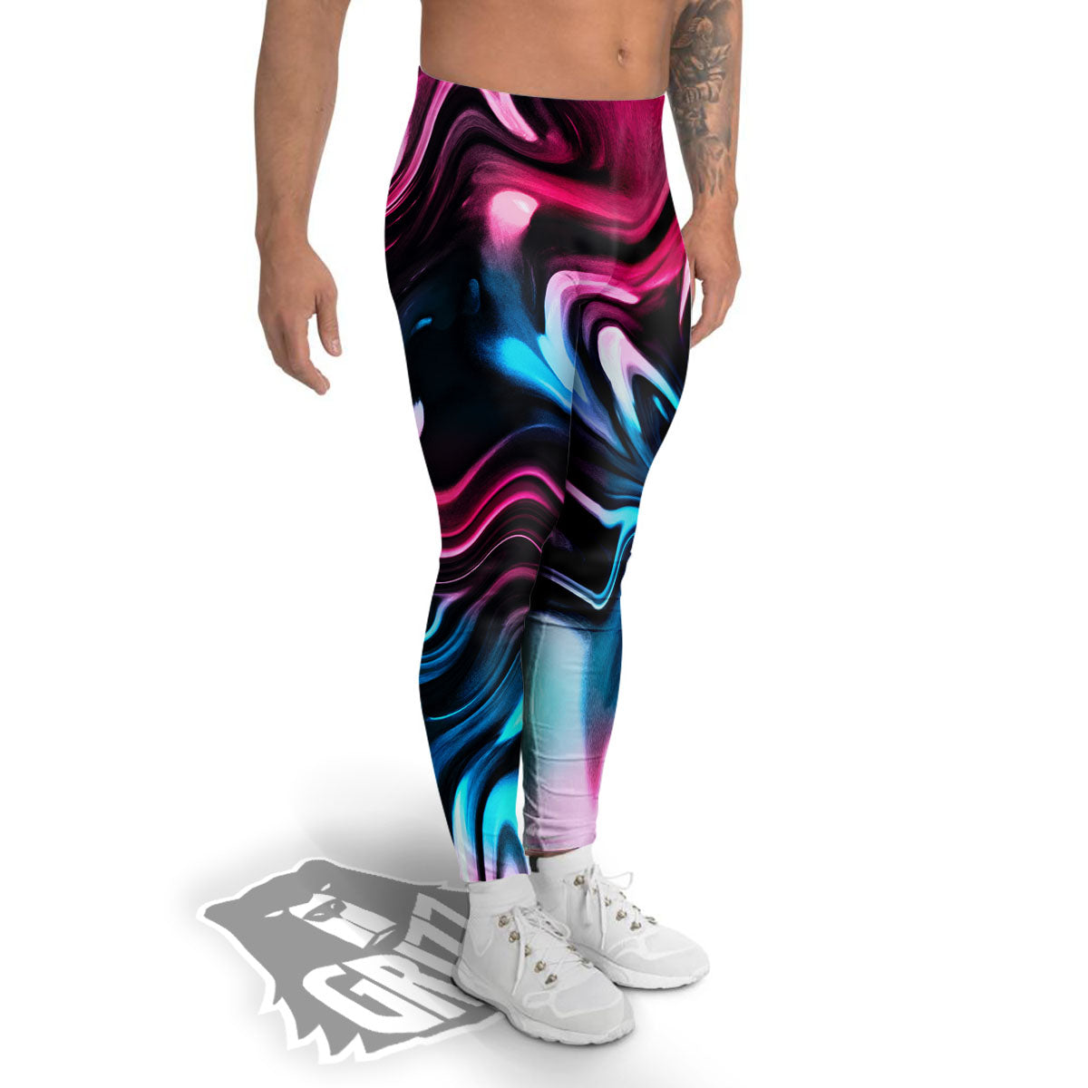 Holographic Psychedelic Print Pattern Men's Leggings-grizzshop