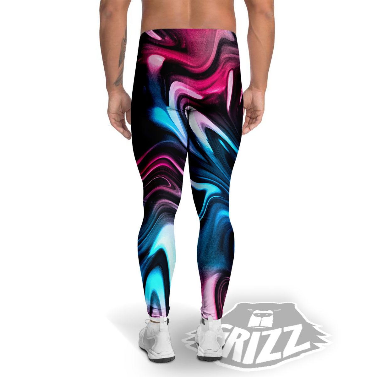 Holographic Psychedelic Print Pattern Men's Leggings-grizzshop