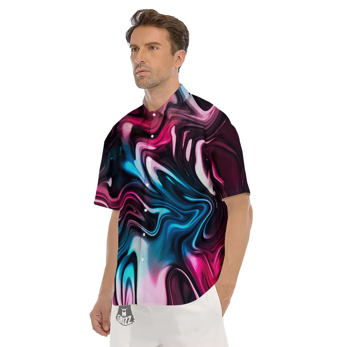 Holographic Psychedelic Print Pattern Men's Short Sleeve Shirts-grizzshop