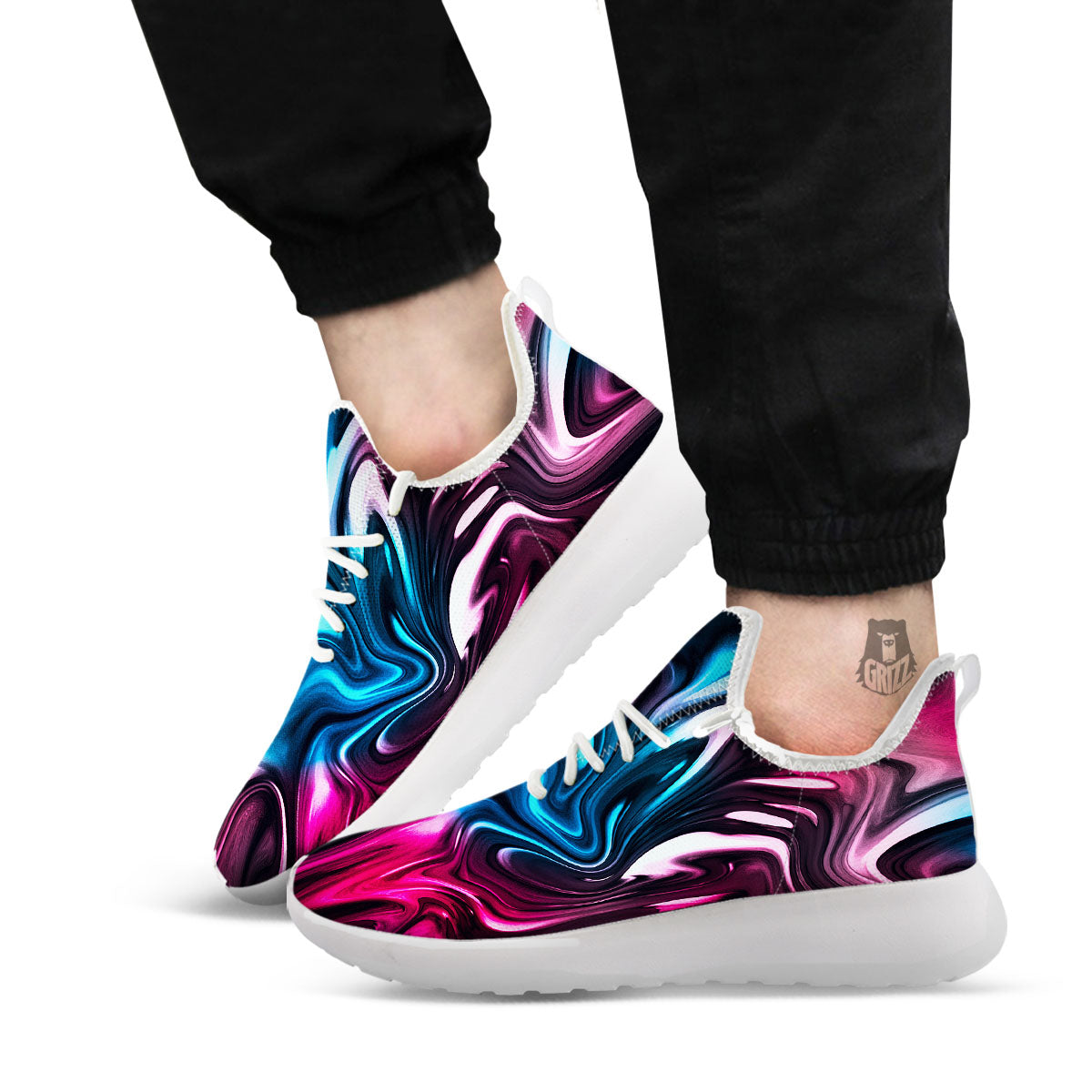 Holographic Psychedelic Print Pattern White Athletic Shoes-grizzshop