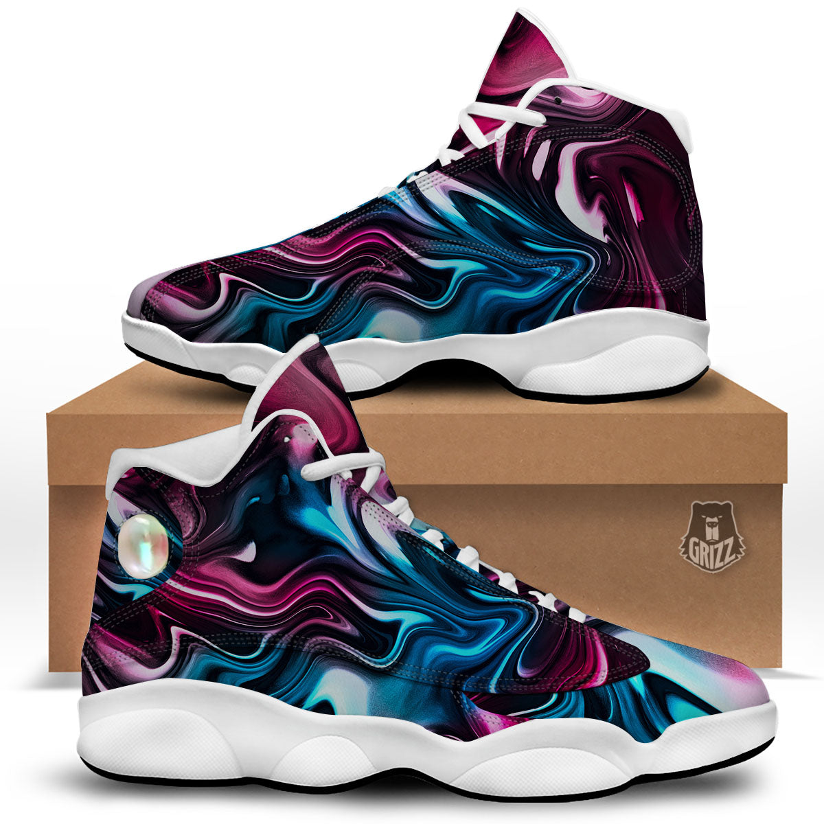 Holographic Psychedelic Print Pattern White Basketball Shoes-grizzshop
